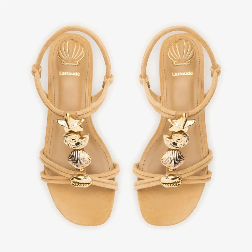 Larroude Shelly flat sandal Lancaster peanut nude tan size 6.5 like new in box - Picture 1 of 8